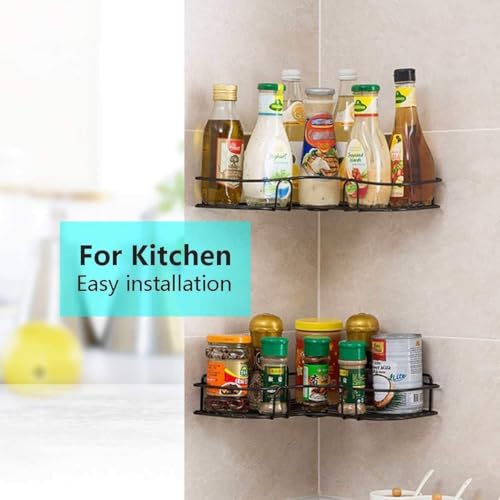 Image of BENAVJI Drill Free Corner Shelf for Bathroom Wall Bathroom Organizer Without Drill Kitchen Rack Pack of 2