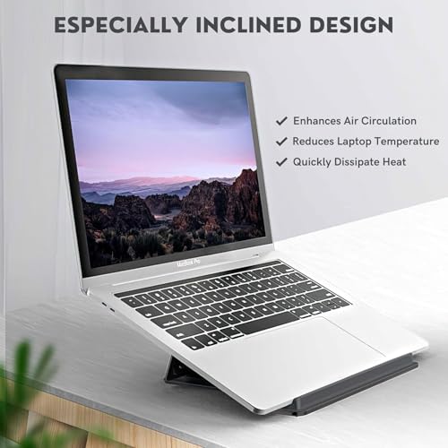 Image of SOOPII Mini Premium Metal Folding Portable, Lightweight Laptop Stand Non-Slip Base Tabletop Risers for 10-17 Inch Laptop & Keyboard Cooling Padstand Pack of 2pcs (JDL-45)