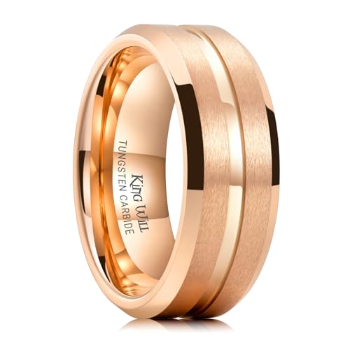 Image of King Will Tungsten Carbide Wedding Band for Men Women-6 /8 /10mm Width Multicolor Available with Grooved Center Wedding Ring Suitable for Work, Gym Comfort Fit Size 4-16