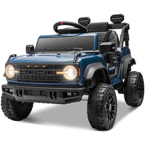 ENYOPRO Licensed Ford Bronco Raptor Electric Ride On Jeep for Kids, 12V Remote Control Ride On Car for Toddlers, Electric Vehicle w/Shock Absorbers, Soft Start, Bluetooth, LED Lights, 2 Speed (Blue)