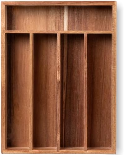 Fibogollo Silverware Organizer Acacia Wood Kitchen Drawer Organiz...