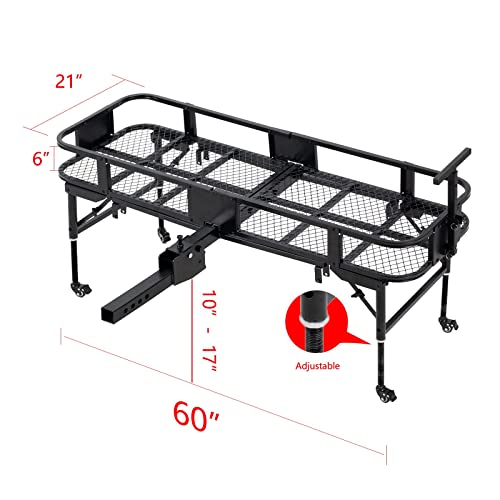 Folding Hitch Mount Cargo Carrier 60" X 21" X 6" - Luggage Basket Rack Fits 2" Receiver, Rear Cargo Rack For Suv, Truck, Car (Includes Cargo Net, Ratchet Straps, Waterproof Cover) - 550Lb Capacity #TOP3