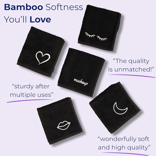 Marmaris Co. Luxury Black Makeup Washcloths for Face, 5-Pack Makeup Towels Face Washcloth, Viscose from Bamboo & Cotton — view 6