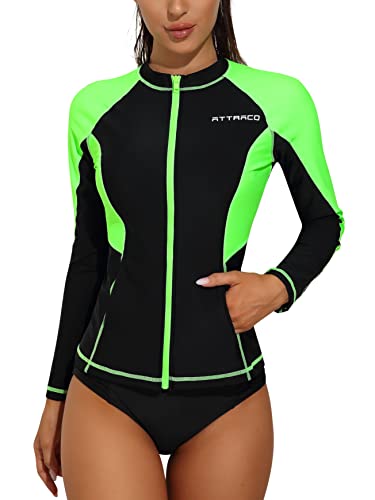 Attraco Women Rash Guard Long Sleeve Uv Sun Protection Rash Guard Splice Wetsuit Swimsuit Top Black Xl #TOP29