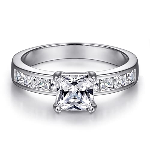 Bague femme en argent anti-ternissement à 2 anneaux de zircones princesse pour mariage