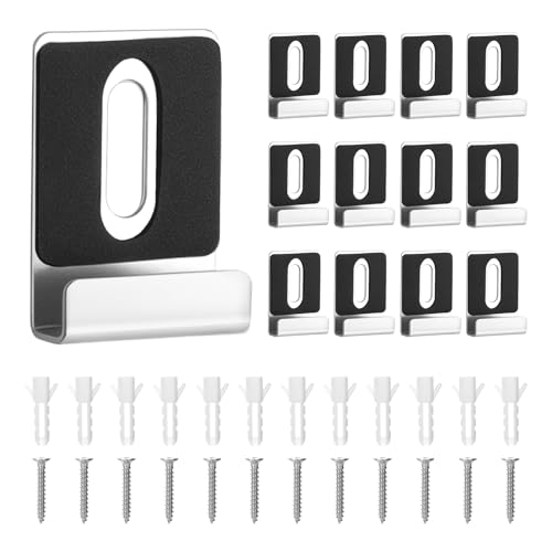 Image of 12 Pcs Metal Mirror Holder Clips Hanger Kit, Mirror Clips for Wall Mounting Holder Hanging with Screws Hooks, Frameless Mounting Hardware Heavy Duty Retainer for Tile Billboard Display(Silver)