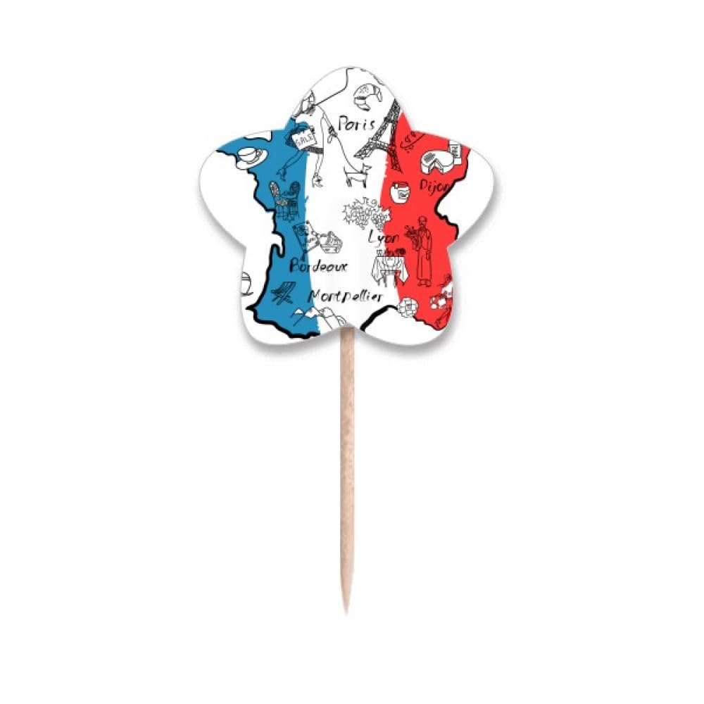 Cure-dents drapeaux France et étiquette cupcake étoile pour décoration de table