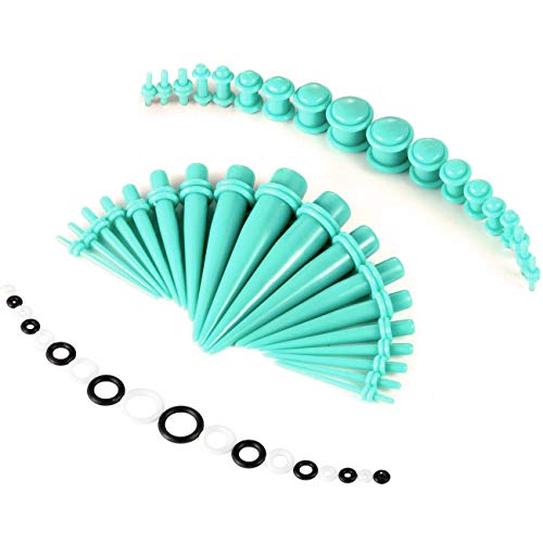 BodyJ4You 36PC Gauges Kit Ear Stretching 14G-00G Turquoise Acrylic Taper Plug Bonus O-Ring Piercing