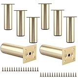 YAYODS 8er Set Möbelfüße 10cm Gold - Schrankfüße Metall verstellbar +10mm - Belastbare Füße für Kommode, Sofa, Couchtisch & TV-Board - Inkl. 48 Schrauben