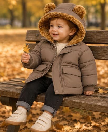 Image of BFUSTYLE Baby Coat 6M-5T Winter Clothes Toddler Boy Girl Jacket with Hood | Long Sleeve Soft Fleece Lined Windproof Lightweight Zipper Closure Bear Ear Hooded Kids Outerwear