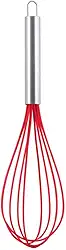 Batedor de Ovos em Silicone e Inox 30 cm Cerdas Duplas em Preto e Vermelho Fouet para Misturas Leves e Superfícies Antiaderentes (Vermelho)
