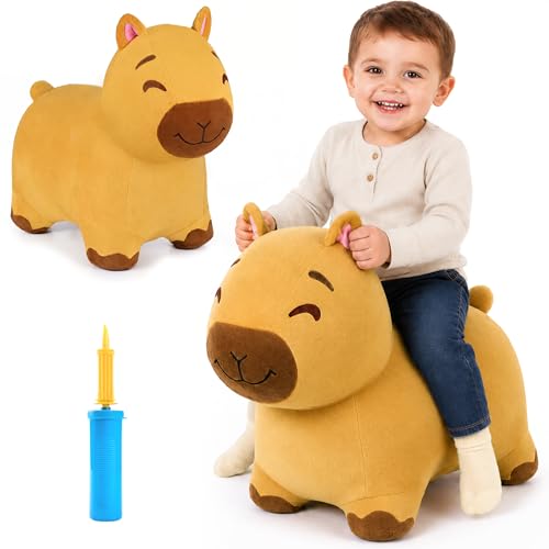 Bouncy Pals Capybara Hopping Horse, Toddler Boy Girls Inflatable Bouncing Animal Hopper, Kids Outdoor Jumping Toy, Indoor Plush Ride on Bouncer, Birthday Gifts for 18 24 Months 2 3 4 5 Year Old Child