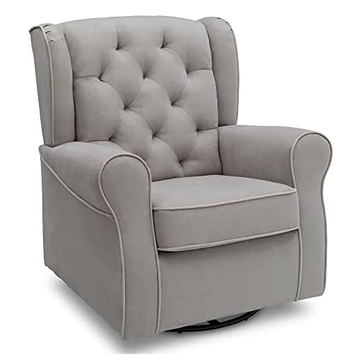 Delta Children Emerson Upholstered Glider Swivel Rocker Chair, Dove Grey with Soft Grey Welt