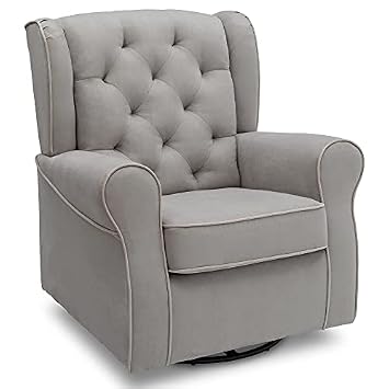 Image of Delta Children Emerson Upholstered Glider Swivel Rocker Chair, Dove Grey with Soft Grey Welt