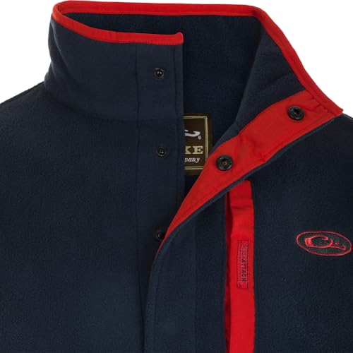 Image of Drake Waterfowl Men's Camp 2.0 Fleece Pullover | Hunting Anti-Pill Moisture Wicking 1 /4 Neck Snap Sweater with Chest Pocket