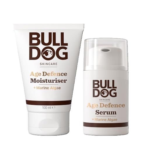 Bulldog Skincare Age Defence Face Moisturiser, 100ml + Age Defence Face Serum for Men, Enriched With Brown Algae, Daily Moisturiser + Serum for Men to Help Combat Signs of Ageing, 50ml
