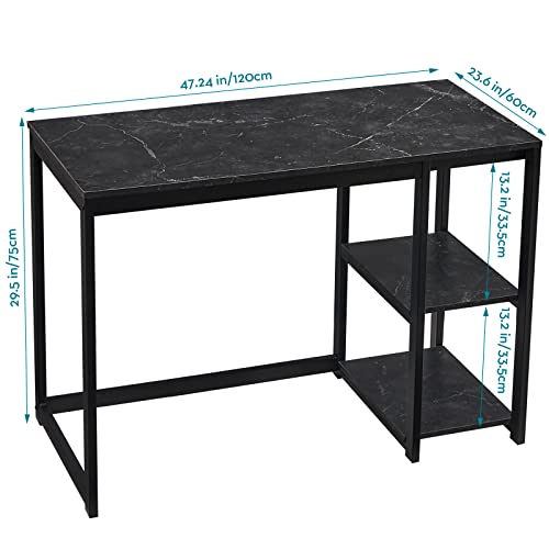 Sinpaid Computer Desk 47 Inches With 2-Tier Shelves Sturdy Home Office Desk With Large Storage Space Modern Gaming Desk Study Writing Laptop Table, Black Marbling (Black, 47 Inch) #TOP2