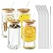 Produktbild HAOYULUO 4er Set Glas mit Deckel und Strohhalm, 500 ml Trinkgläser mit deckel, Dosenförmige Glasbecher, Geeignet für Eiskaffeetassen, Limonaden, Smoothies, Bier, Cocktails (500ML, 4, stück)