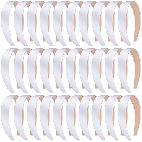 Siquk 30 Pieces Satin Headbands White Hard Headband 1 Inch Hair Headband Set Diy Hard Satin Headband For Women And Girls #TOP25