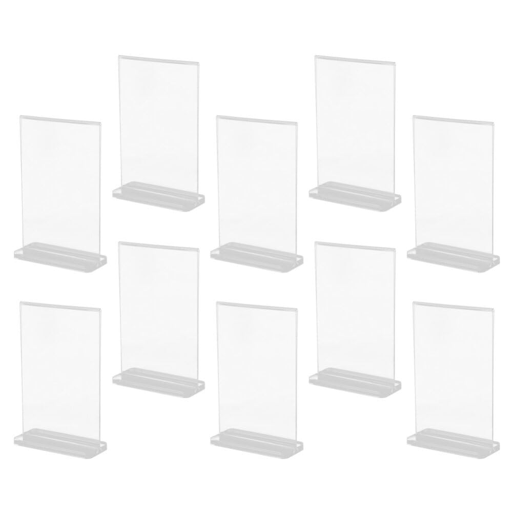 TEHAUX 10Pcs Acrylic Menu Stand T Shape Sign Holder Vertical Double-Sided Display Stand for Restaurants Events Offices Parties Stores Countertops