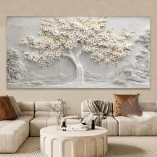 Tableau montagne fleurs blanches style chinois 40x80cm art mural salon - 4