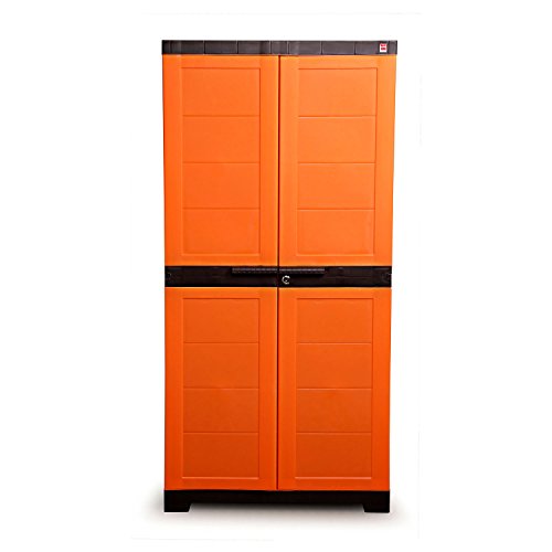 Image of Cello Novelty Big Plastic 2 Door Cupboard with 3 Shelves (Orange and Brown) & Novelty Plastic 2 Door Big Cupboard with 3 Shelves (Red and Yellow)