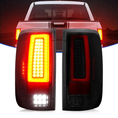 LED Tail Light Fit for Ford F150 2004-2008 Fleetside/Styleside Bed Model (Fit Factory Halogen Type) Rear Brake Lamp Taillight Assembly, Black Housing Smoke Lens