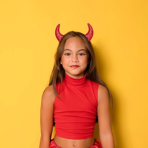 Devil Horns Headband Glitter Red Devil Horn Hairband Headpiece Halloween Dress Accessories