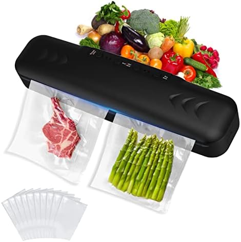 Vacuum Sealer Machine, 60 Kpa Food Saver Automatic Air Sealing System With Dry & Moist Fresh Modes For All Food Saving Needs, Compact Design 11 Inch With 10pcs Seal Bags Starter Kit (Black)