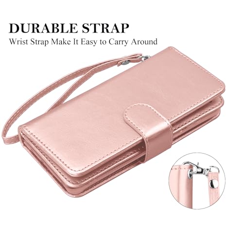 Takfox Wallet Case for iPhone 16E, for iPhone 16E 6.1" Case, PU Leather Credit Card Holder [9 Card Slots] Folio Flip Detachable Magnetic Cover Kickstand & Lanyard for iPhone 16 E /SE4 2025, Rose Gold by Takfox - Used condition - Image 6