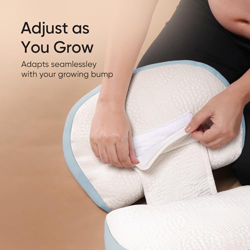 Image of Frido Maternity Pillow Plus, Adjustable Pregnancy Pillow for Side Sleeping, D-Shaped Belly & Back Support Wedges, Comfortable Sleep Through Every Trimester, Washable Cover, Baby Blue