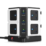 Six ports de charge USB intelligents avec fonction de reconnaissance intelligente, détectant votre appareil pour fournir sa vitesse de charge la plus rapide possible jusqu'à 2,4 A par port, 35 W/8 A au total (pas de problème de compatibilité)