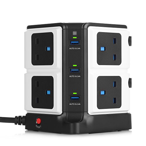 Multiprise 8 prises avec 6 ports USB et cordon de 1.8m noir 3250W