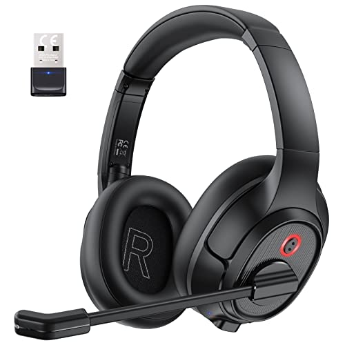 EKSA H6 Bluetooth Headset mit Mikrofon & USB Dongle [55 Stdn & 10M Reichweite] Wireless PC Headphones mit AI Rauschunterdrückung Mic, Over Ear Headset für Business/Büro/Zuhause/Teams