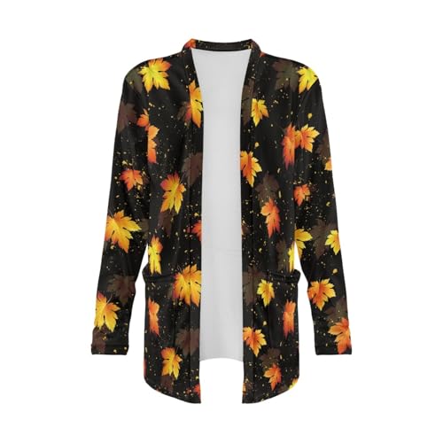 Image of Fall Maple Leaf Cardigan Sweaters for Women Long Sleeve Cardigan Soft Drape Open Front Dusters V-Neck Jackets Dressy