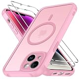 iVoler Cover Magnetica per iPhone 14 5G con 2 Pezzi Pellicola Vetro Temperato, [Compatibile con MagSafe] Custodia Traslucida Opaca Sottile Anti-Impronte MagSafe Case, Rosa