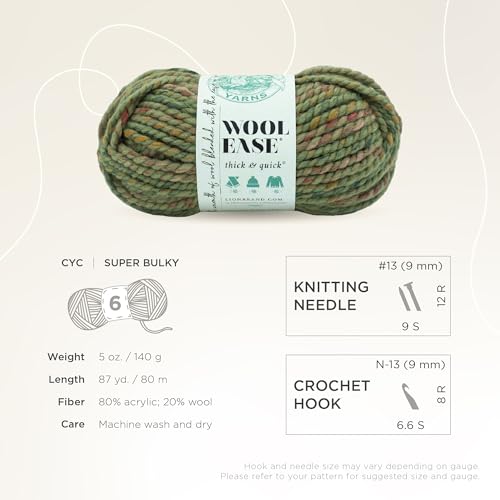 Image of Lion Brand Yarn, Wool-Ease Thick & Quick Yarn, Marsh, Green Multi, 3 Pack | Super Bulky Wool Acrylic Blend Fiber for Soft Hats, Sweaters, Chunky Blankets, Yarn for Crochet, Knitting, Crafts, Weaving