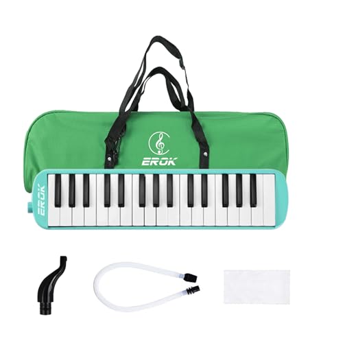 EROK 32 Keys Melodica Keyboard Instrument - Portable with Carrying Bag, Ideal for Beginners & Adults Gift (Green)