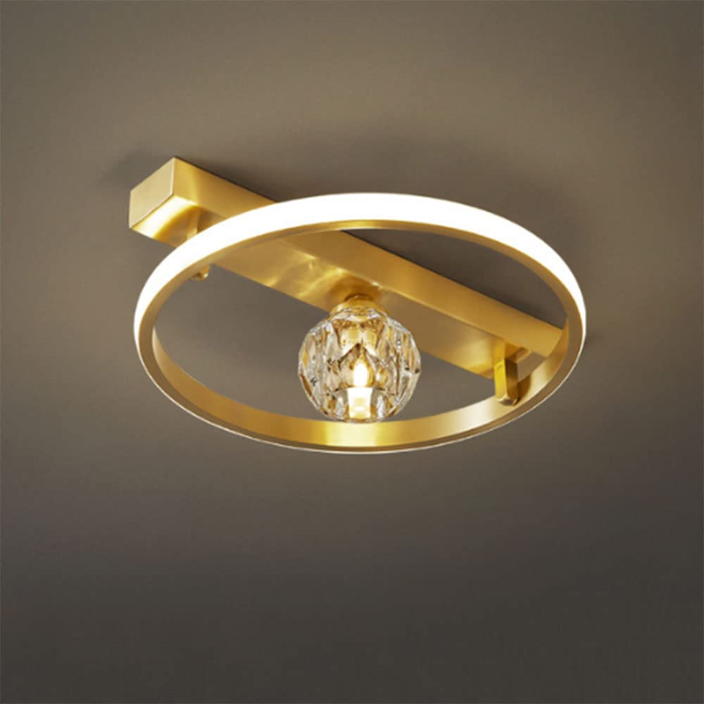 Plafonnier semi-encastré créatif rond en cuivre et cristal