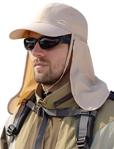 Ausing Casquette Anti-UV Homme Chapeau de Soleil d'été Protection Solaire Respirant Séchage Rapide Protection UV Kaki