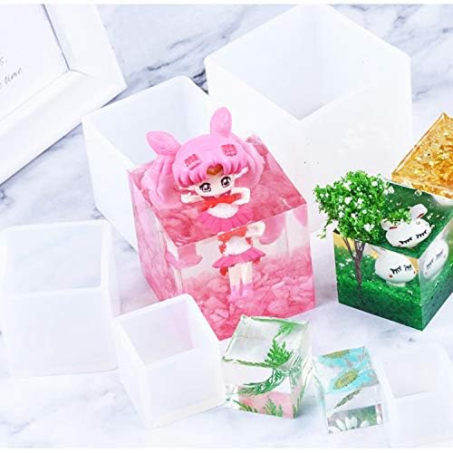 Luckkyme Resin Casting Molding Square Resin Mold Cube Silicone Molds for DIY Craft Making Silicone Clear Casting Molds (5size)