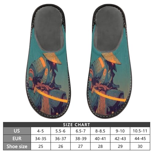 House Slippers Samurai Comic Print, Outdoor Indoor Unisex Rubber Sole Memory Foam 4-52