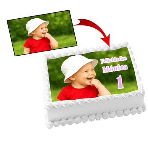 ¡NOVEDAD! OBLEA o Papel de AZÚCAR con foto, personalizada Nombre y Edad para pastel o Tartas, Cumpleaños, Foto Comestibles para Ocasiones Especiales, Varios Tamaños, RECTANGULAR