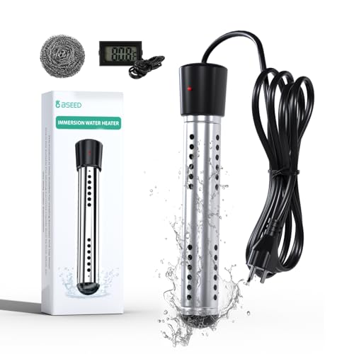 BSEED Immersion Water Heater Electric, 2000W Fast Heating Portable Water Heater with 304 Stainless Steel Guard & Digital LCD Thermometer, Heats 5 Gallons in Minutes for Camping, Bath & Small Pool