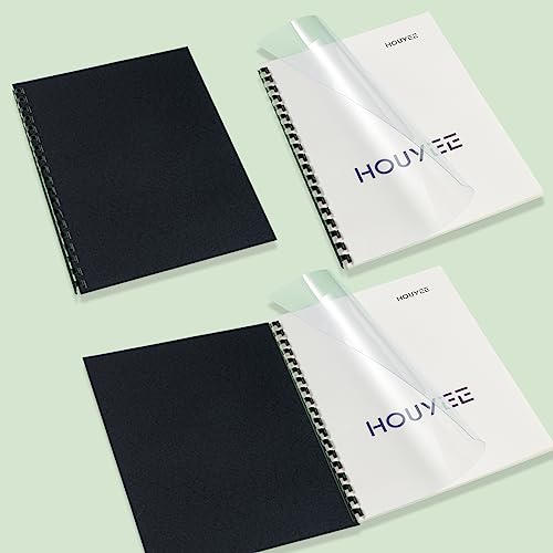 Houyee Binding Covers And Combs Set, Binding 8.5X11 Inches Paper, 50 Pcs Leather Texture Paper Binding Covers, 50 Pcs 8 Mil Clear Covers And 20 Pcs Assorted Combs #TOP2