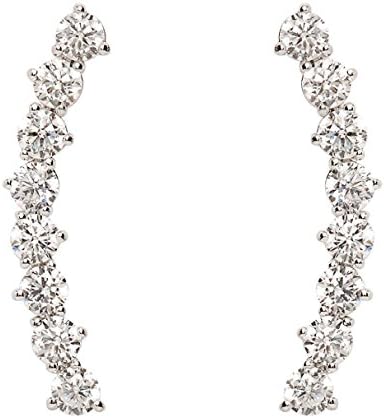 PAVOI 14K White Gold Plated "Hearts & Arrows" Simulated Diamond Ear Crawler - Cuff Earrings Hypoallergenic Stud Ear Climber Jackets