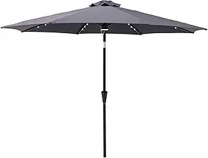 C-Hopetree 10 ft Outdoor Patio Market Table Umbrella with Solar LED Lights and Tilt, Anthracite