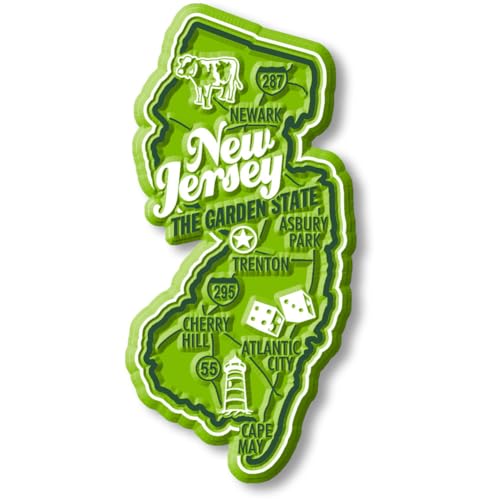 New Jersey Premium State Magnet by Classic Magnets, 1.6" x 3.5", Collectible 3D Rubber Vintage-Style Souvenirs and Gifts Made in The USA