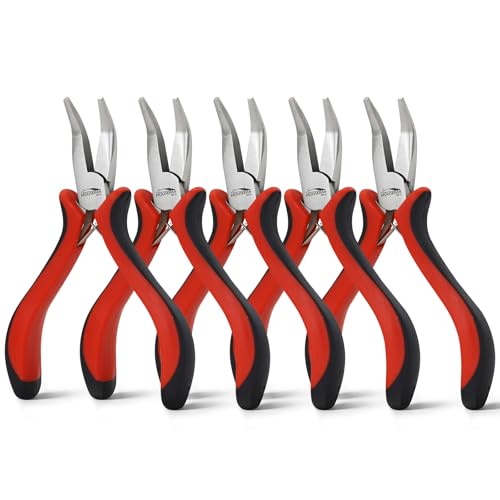 Image of 5-Pack 5-Inch Bent Nose Pliers for Jewelry Making, Spring Loaded