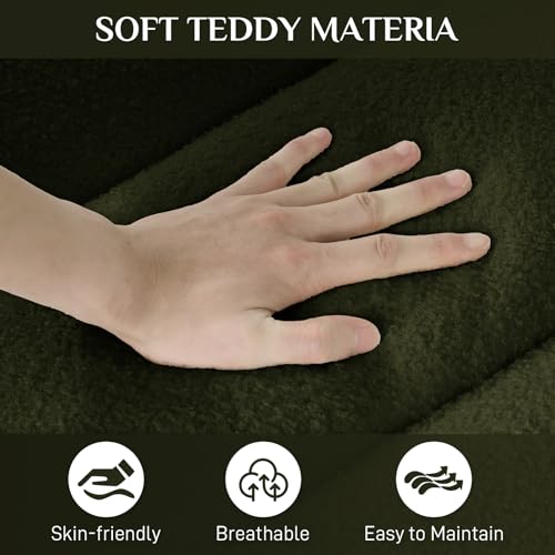 Image of OUYESSIR 56 inch Modern Sofa Couch, Comfy Deep Seat Teddy Cloud Sofa, Upholstered 2-Seater Boucle Couch, Oversized Loveseat for Living Room, Bedroom, Office, Apartment, Green